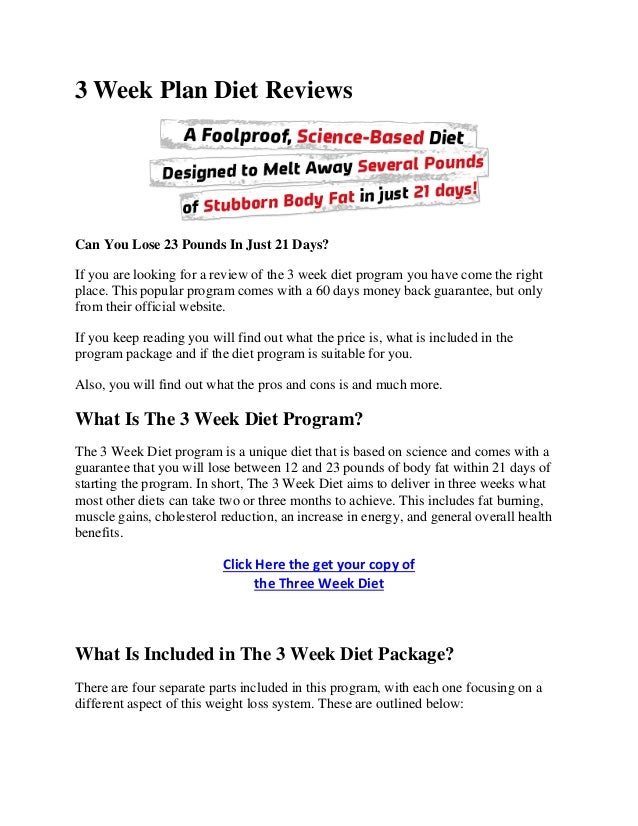 The three week diet results